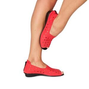 Sesto Meucci Evonne Red Nubock Cushioned Footbed Open Toe Slip On Flats - Size 9